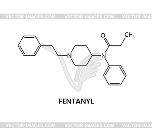 Fentanyl synthetic drug molecule structure formula - vector clip art