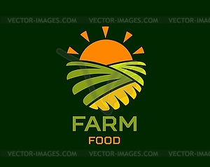 Agriculture farm field icon with sun shining - vector clipart / vector image