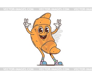 Cartoon retro croissant groovy funky character - vector clip art