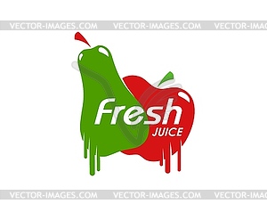 Fresh pear apple juice icon, fruit drink label - vector clipart
