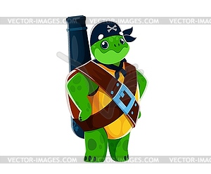 Cartoon turtle animal gunner pirate with cannon - vector clip art