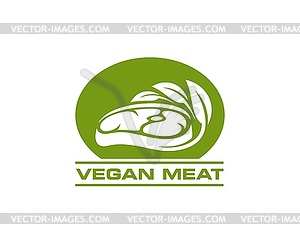 Vegan meat steak icon, vegetable beef, green leaf - vector clipart