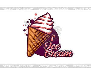 Chocolate ice cream in waffle cone icon of gelato - vector clipart