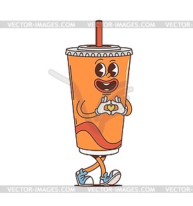 Cartoon retro soda drink groovy funky character - vector image