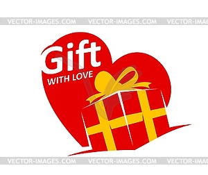 Gift box icon, holiday emblem, red present - vector image