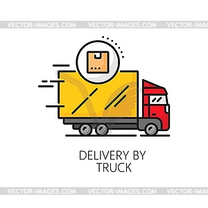 Delivery by truck line icon, van vehicle with box - vector clip art