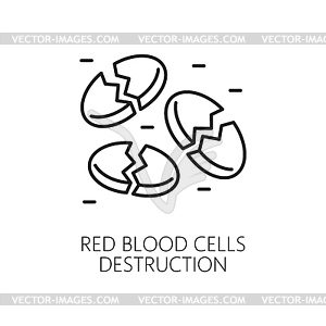 Hematology, anemia symptom line icon, blood cells - vector clipart