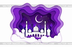 Ramadan Kareem banner, Arabian mosque and crescent - color vector clipart