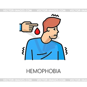 Human phobia, hemophobia mental anxiety line icon - vector clipart