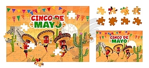 Jigsaw puzzle game pieces, cinco de mayo game - vector image