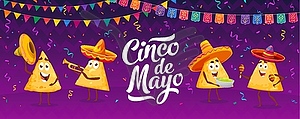 Cinco de mayo holiday, Mexican nachos on stage - color vector clipart