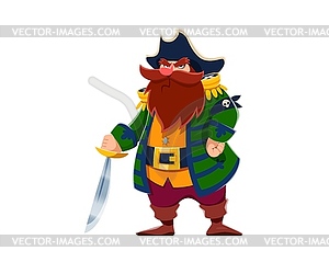 Cartoon pirate captain character, corsair seaman - vector image