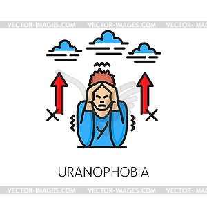 Uranophobia phobia or anxiety problem line icon - vector clipart