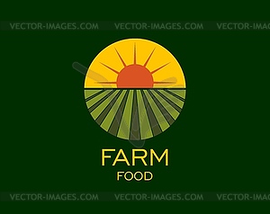 Agriculture farm field logo icon, rural landscape - vector image