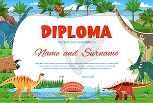 Kids diploma. Funny cartoon dinosaurs characters - vector image