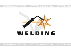 Weld icon, welder tool and sparks emblem - vector clipart