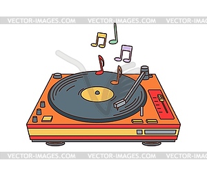 Retro groovy vinyl music player, 70s hippie symbol - vector clipart