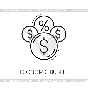 Economic bubble crisis and money loss line icon - vector clipart