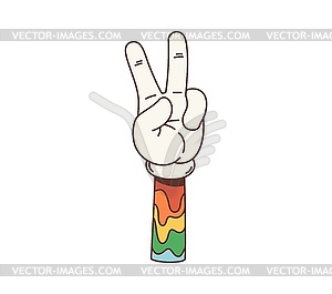 Peace gesture groovy cartoon retro hippie symbol - vector clip art