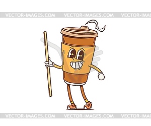 Cartoon retro coffee drink cup groovy character - vector clipart
