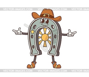 Cartoon retro horseshoe Wild West groovy character - vector clipart