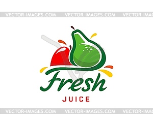 Значок свежевыжатого сока, грушево-яблочный фруктовый напиток, смузи - изображение в векторе