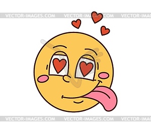 Groovy hippie lovely face smile in love hearts - vector clipart