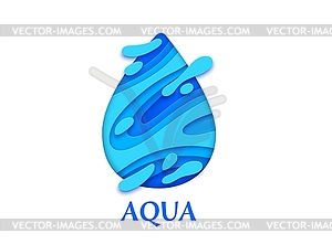 Save water, blue drop paper cut environment banner - vector image