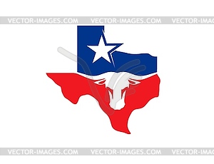 Texas longhorn state map, flag and American star - vector clipart
