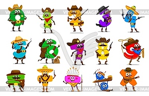 Cartoon cowboy, native american math numbers - vector clip art