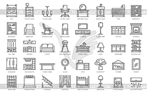 Home interior furniture thin line icons set - vector clipart