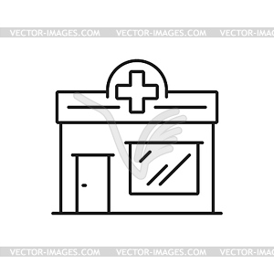 Pharmacy, hospital or clinic building line icon - vector image