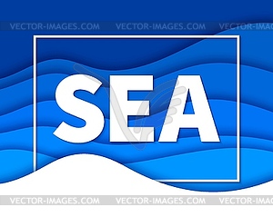 Blue ocean and sea water wave papercut banner - vector EPS clipart