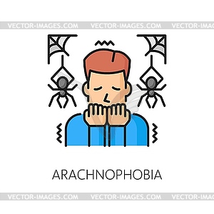 Mental anxiety, arachnophobia problem line icon - vector clip art