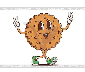 Cartoon retro cookie groovy character funky hippie - vector image