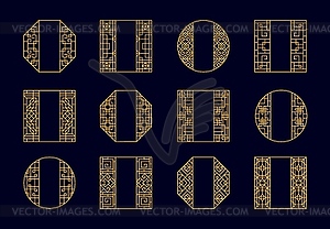 Asian chinese gold pattern frames and borders - vector image