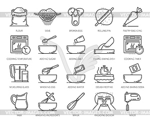 Home bakery pastry icons, cooking recipe symbols - vector clipart