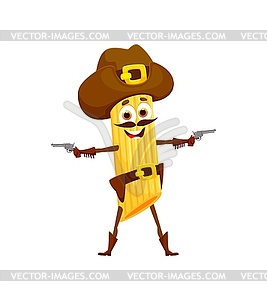 Cartoon italian penne pasta cowboy character - vector image