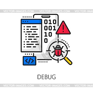 Cellphone app develop and debug outline icon - vector clip art