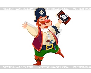 Cartoon funny pirate captain character with beer - vector image