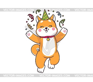 Japanese kawaii shiba inu dog dancing on party - vector clipart