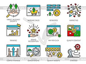 SEM search marketing engine icons, SEO internet - vector image