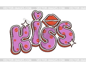 Groovy cartoon retro hippie kiss lips sign letters - vector clipart
