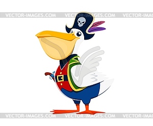 Cartoon pelican bird pirate character, seaman - vector clipart