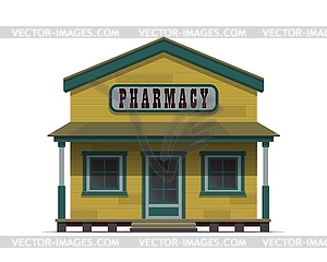 Western pharmacy building, wild west drug store - vector image