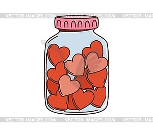 Cartoon retro groovy hippie jar with love hearts - vector clipart