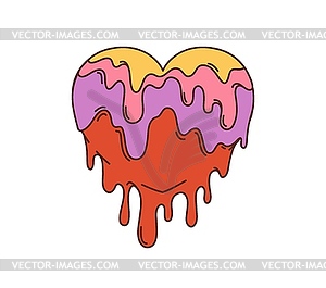 Groovy cartoon retro hippie love melt heart - vector clipart