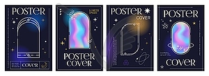 Holographic Y2K gradient posters, neon backgrounds - stock vector clipart