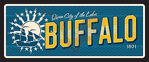 Buffalo american city, USA retro travel plate - vector EPS clipart