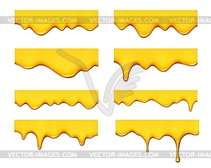 Sweet yellow honey drip and melt 3d set - vector clipart